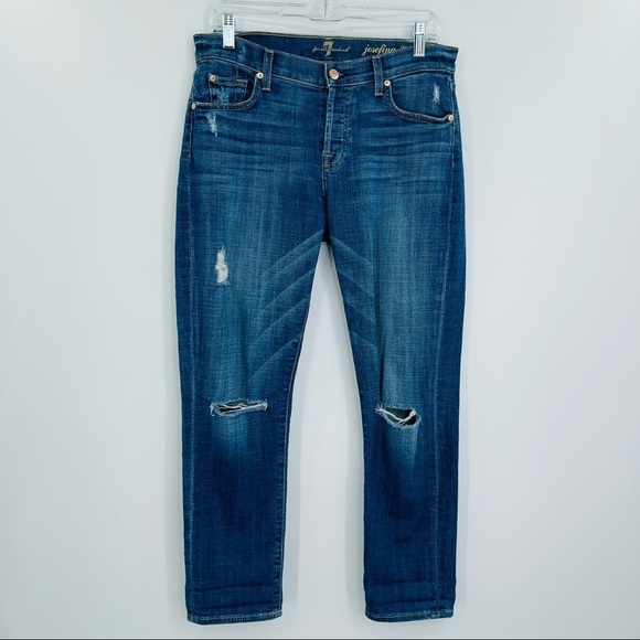 7 for all mankind josefina skinny‎ boyfriend jeans distressed women's size 25 - Picture 1 of 11